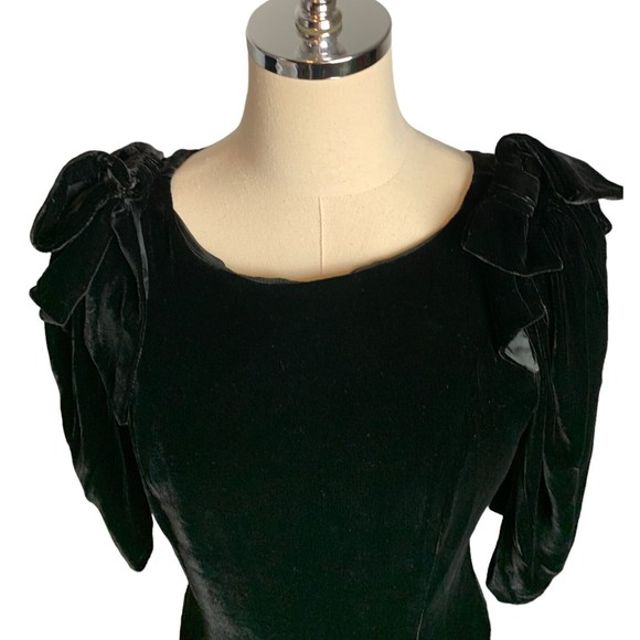 Jane Schaffhausen Vintage 80's Black Velvet Rayon Silk Occasion Dress Party Sz 6 - Picture 5 of 6